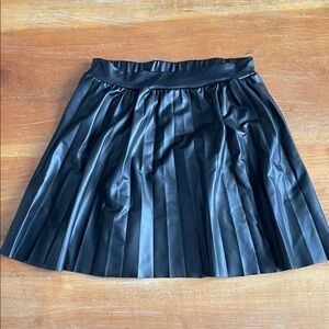 Black Faux Leather Pleated Mini Skirt
